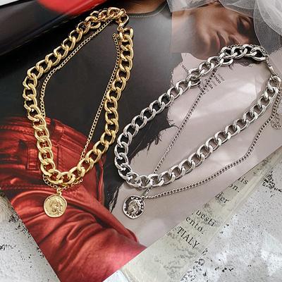 1Pc Vintage Multi-Schicht Münze Kette Choker Halskette Für Frauen Gold Silber Farbe