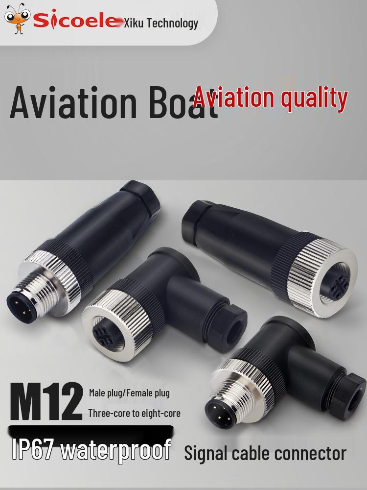 M12 Waterproof Sensor Connector: Male & Female Aviation Plug, 34-Pin, 5-Hole, 8P, Straight & Elbow, Three-Core Socket.