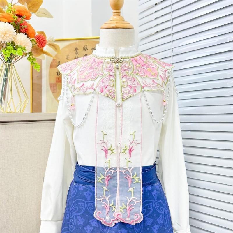 Traditional Chinese Embroidered Flower Cloud Collar with Tassels Polyester Comfortable for Cloth Accessory Cultural Wear