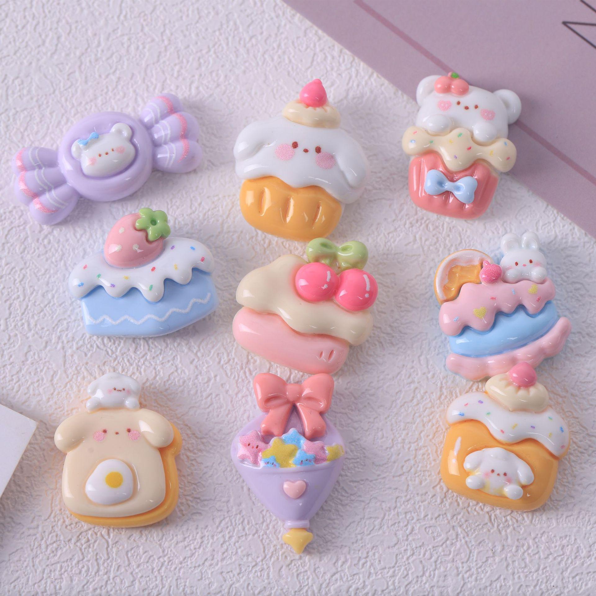 

Симпатичные аксессуары из смолы для самодельных украшений: Мультяшная еда, вишневый торт, кремовый клей, заплатки и материалы для пенала Approx. 1.5cm x 2.5cm