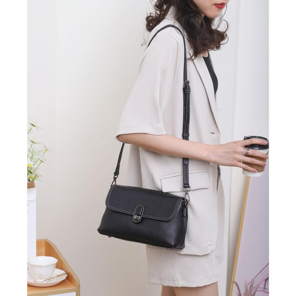 Cowhide Lock Single Shoulder Women's Bag, Large-capacity Messenger Tote Bag, Women's Headbag, Fashionable and Simple Shopping