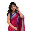 Sari de Seda Macia Kanjivaram Paramparik Textile para Mulheres com Pedaço de Blusa (AzulRosa)
