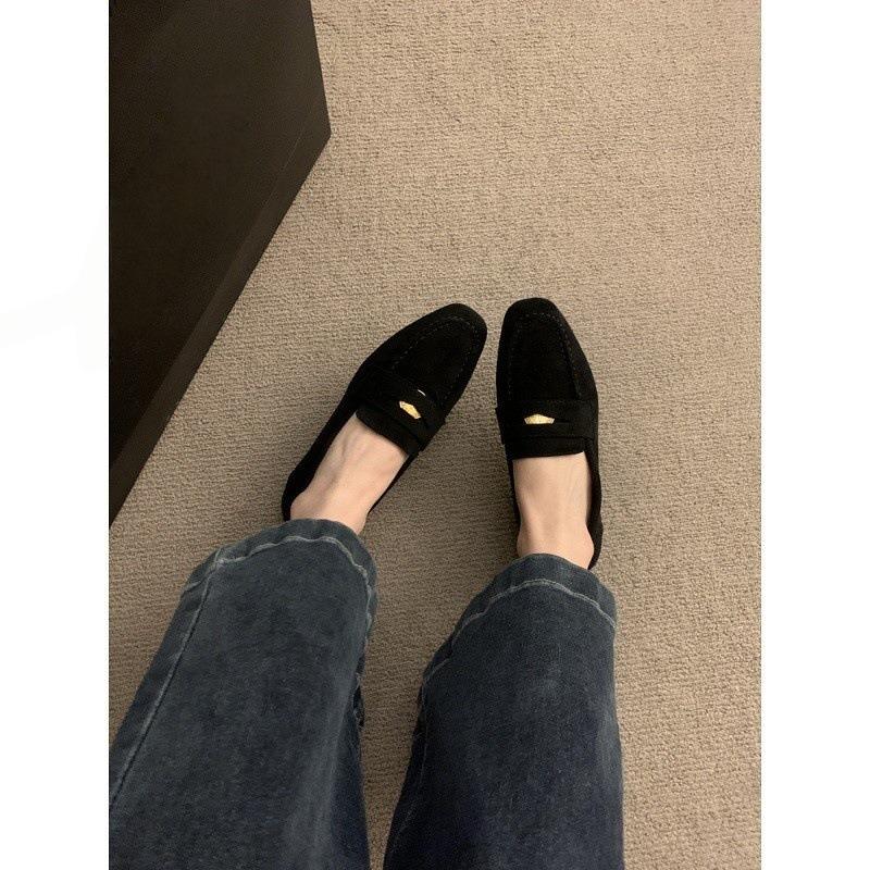 Retro flat-soled single shoes women's shallow mouth spring new temperament black one-pedal soft-soled Doudou shoes