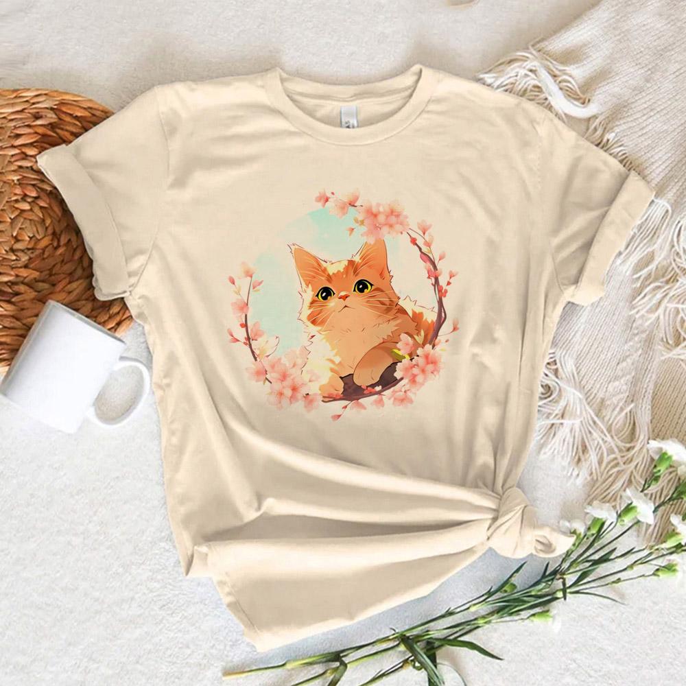 Cute Cat Top Women Harajuku Japanese Funny Tshirt Girl Comic Y2k Funny Clothing