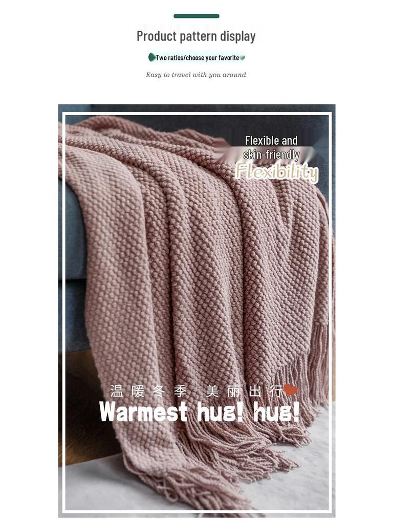 Knitted Waffle Sofa Throw Blanket for Office and Nap.