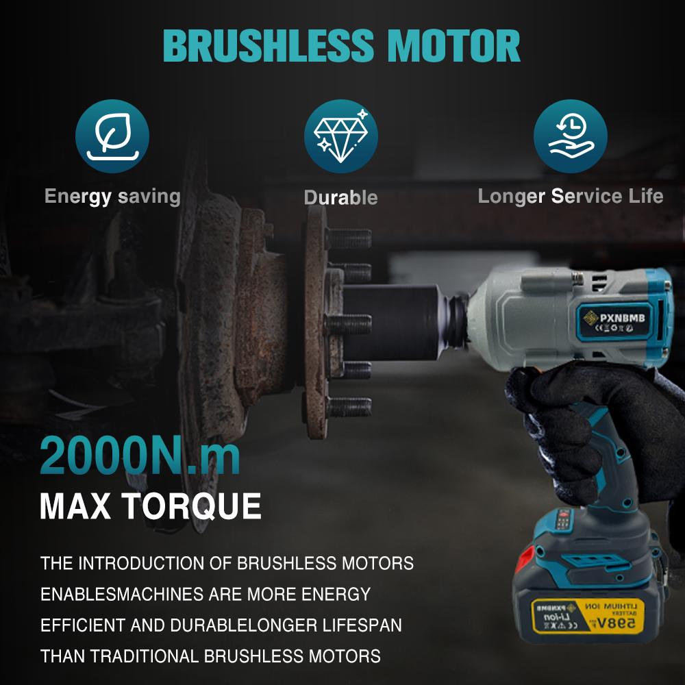 PXNBMB 1000Nm Brushless Impact Wrench 1/2 Inch Cordless Electric Wrench Car Tires Repair Power Tools For Makita 18V Battery Pin