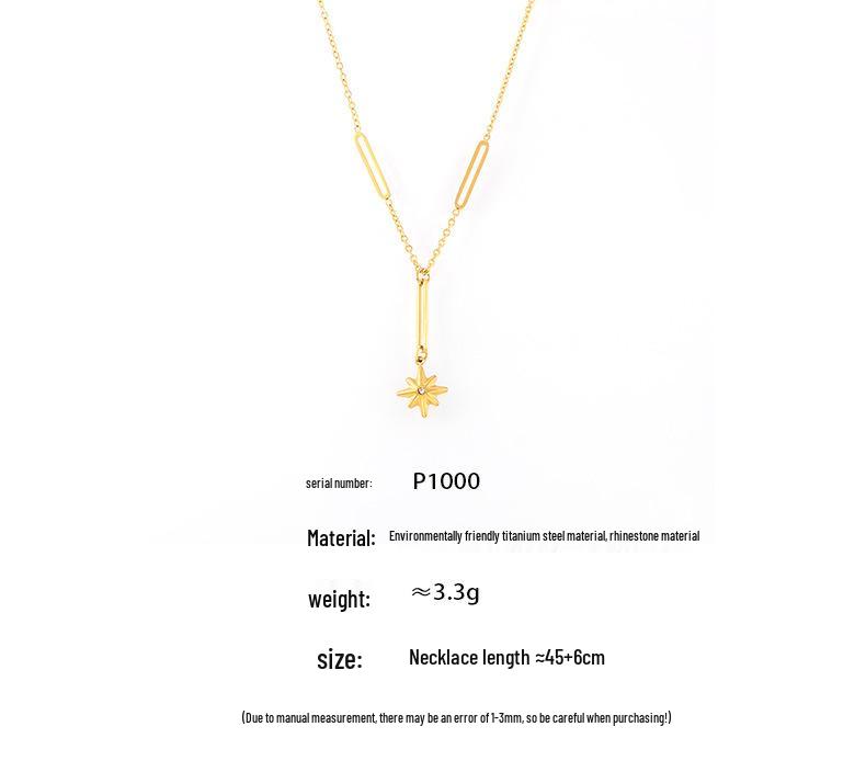 INS New Eight-Pointed Star Pendant Rhinestone Women's Necklace, Luxury Design, Titanium Steel Clavicle Chain.