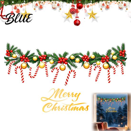 Versatile Home Party Decorations Merry Christmas Window Clings Cute Garland Stickers with Candy Canes Balls Berries Clings Decals for Glass,