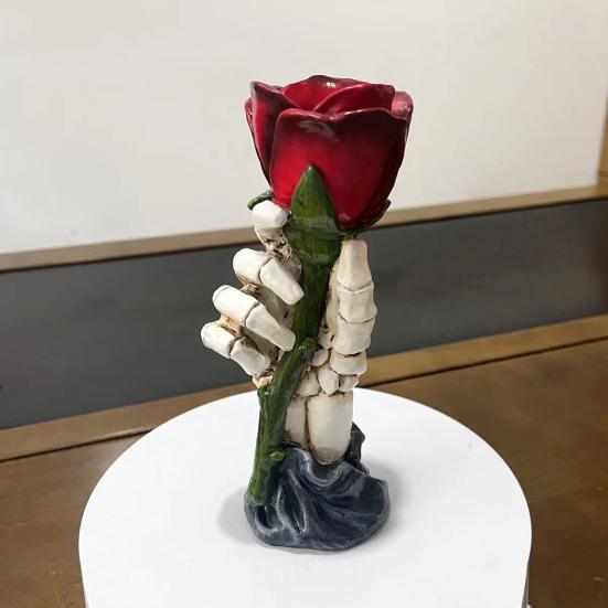 Holding Rose Skeleton Hand Candle Holder Halloween Votive Tealight Candle Stand Candlestick Decoration Table Centerpiece Ornament
