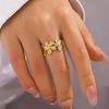 Stainless Steel Metal Wide Geometric Open Rings For Women Men Exaggerated Gold Color Irregular Texture Rings Jewelry Gift 2024