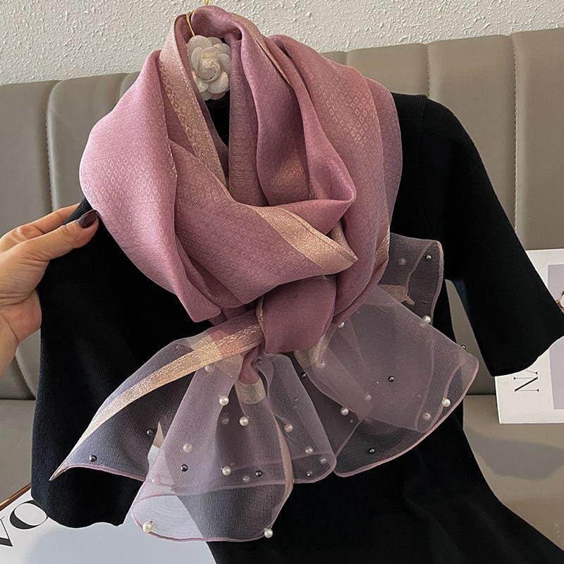 Frühling und Sommer Kunstseide Schal Damen Shading Temperament Schal Mode Schal Perlen Schal