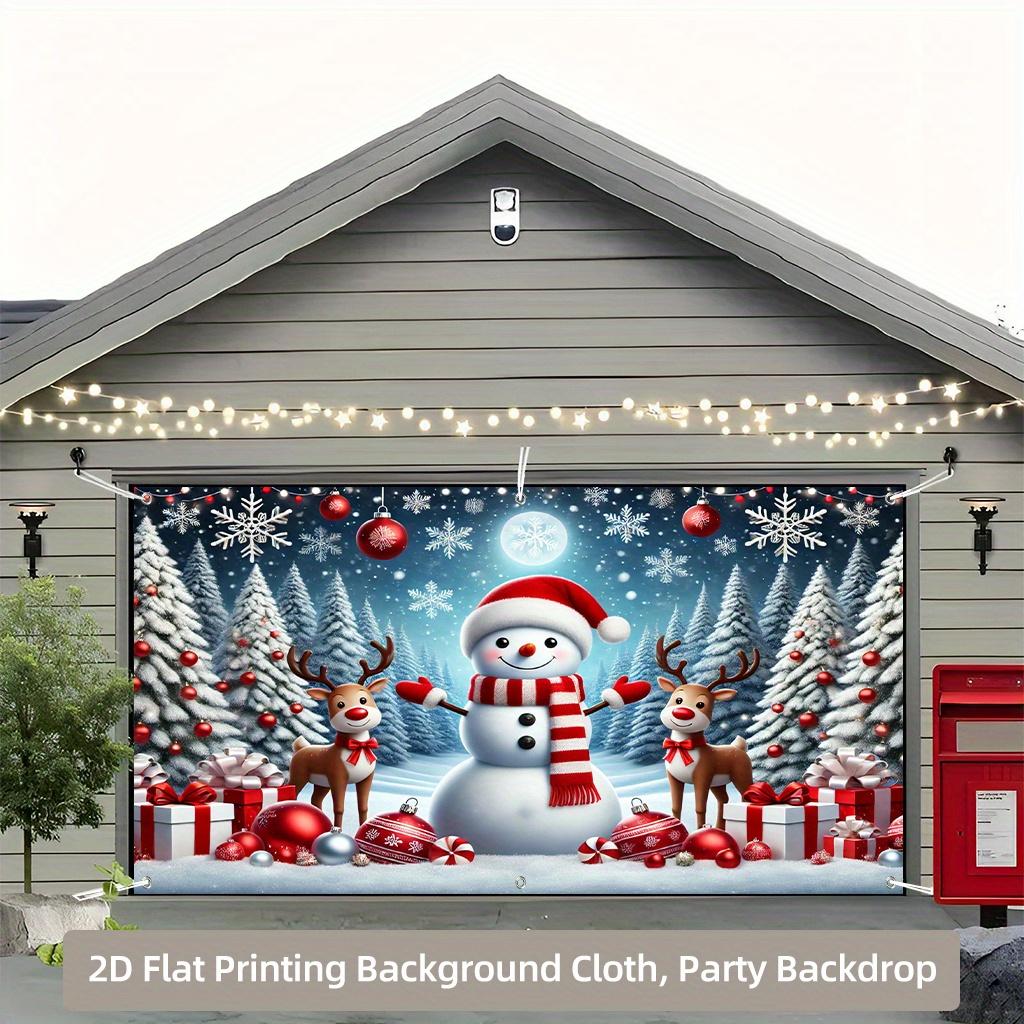 1 piece, festive snowman and reindeer Christmas background, suitable for home, outdoor, garden,garage,commercial door de