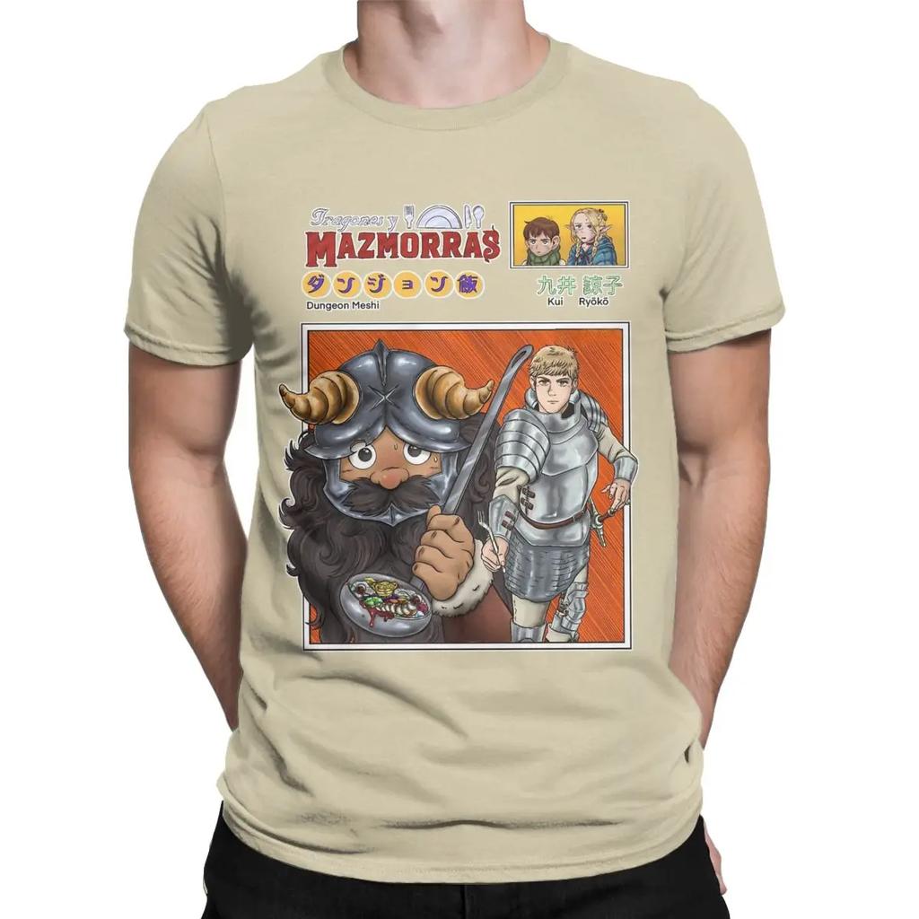 Dungeon Meshi Anime Men's T Shirts Delicious in Dungeon Unique Tees Short Sleeve Crewneck T-Shirts Pure Cotton Printed Tops