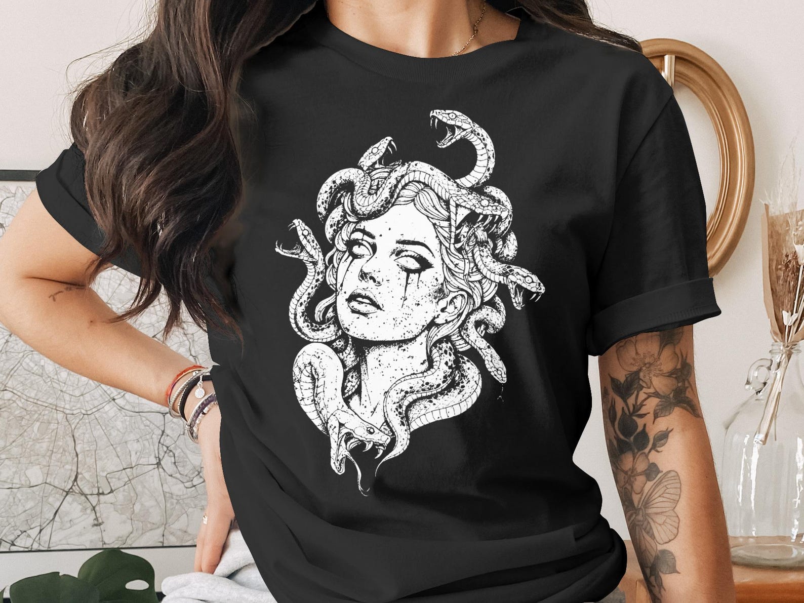 Medusa T-Shirt | Gothic Mythology Goddess Tee | Dark Academia Grunge Alt Snake Hair Graphic Shirt | Edgy Witchy Top 3XL