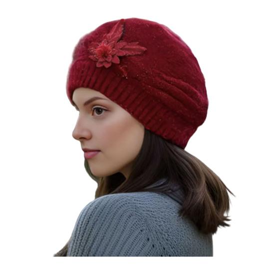 

Женский берет шляпа винтажный французский стиль шерстяной берет двухслойный утолщенный зимний вязаный головной убор для женщин вино красного