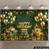 2D Green Gold Birthday Backdrop for Adult Party Photo Background
