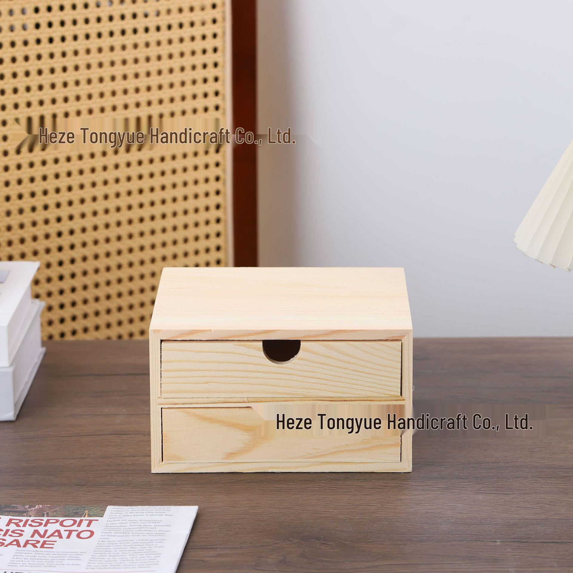 In-Stock Solid Wood Double Layer Storage Box - Natural Wood Bedside Table with Drawers
