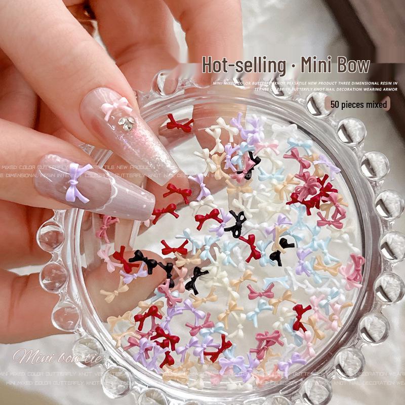 Mini French Bow Tie Nail Art Decorations - Mixed Size Colored Resin Rhinestones Accessories