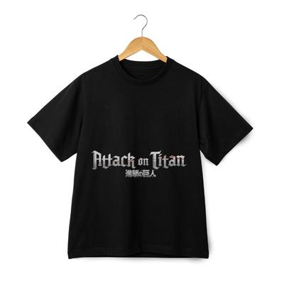 T-shirt L'attacco dei giganti con stampa logo e testo giapponese