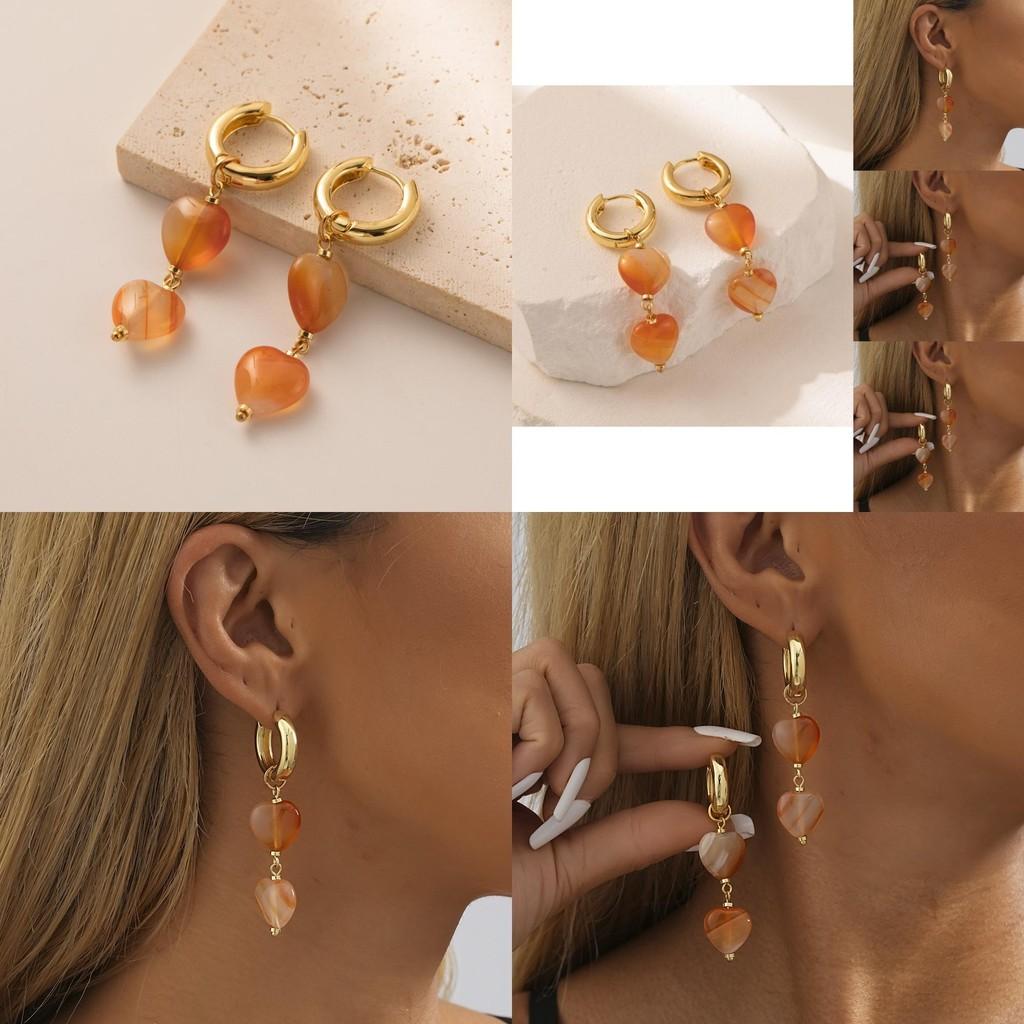 Trendsetting Heart Natural Stone Earrings For Women Perfect Birthday Gift