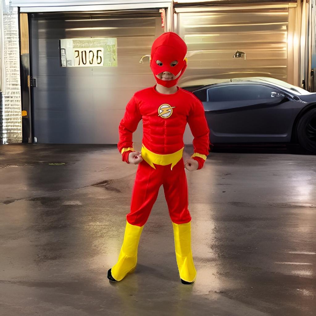 Costume Superhero Flash GIMASE Kids Party Costume Shiny Fabric Multiple Sizes
