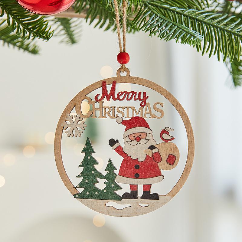 Nordic Wooden Christmas Ornaments: Cartoon Santa Claus & Snowman Pendants