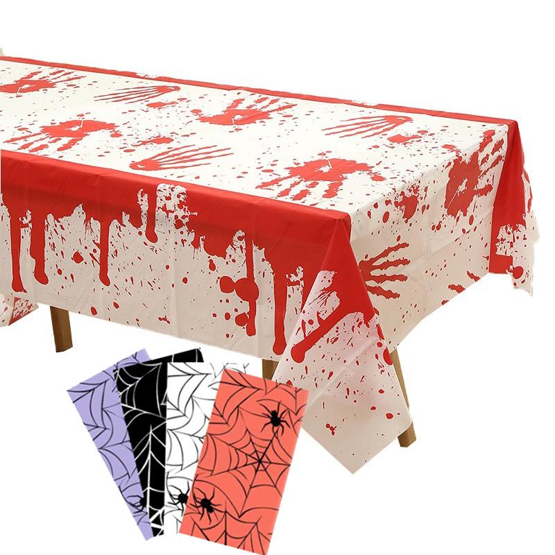 Halloween Bloody Tablecloths Spider Net Cover Bloody Table Cover Bloody Handprints Tablecloths Rectangle Scary Cover