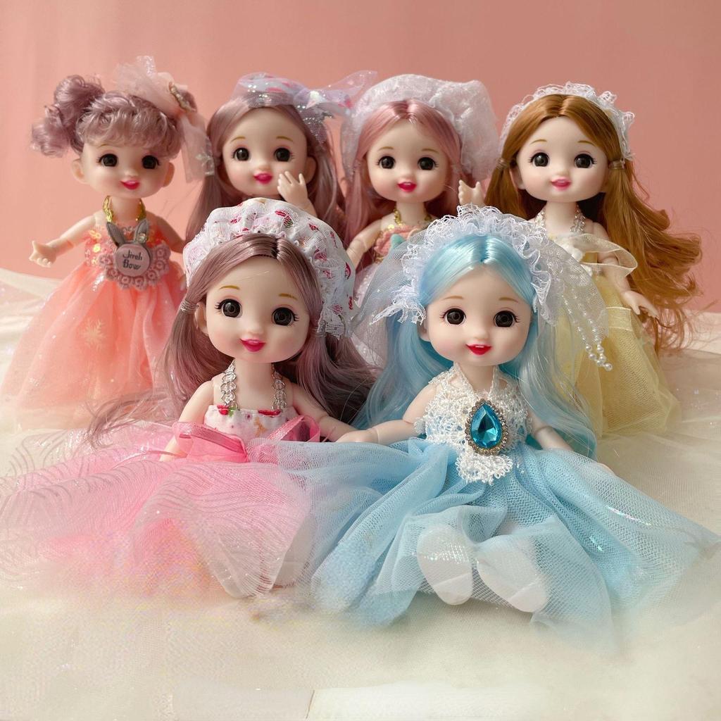17CM Mini Beweegbare Pop Meisjes Speelgoed 3D Grote Ogen BJD Prinses Volledige Outfits Jurken Collectie Childrens Pop Gift