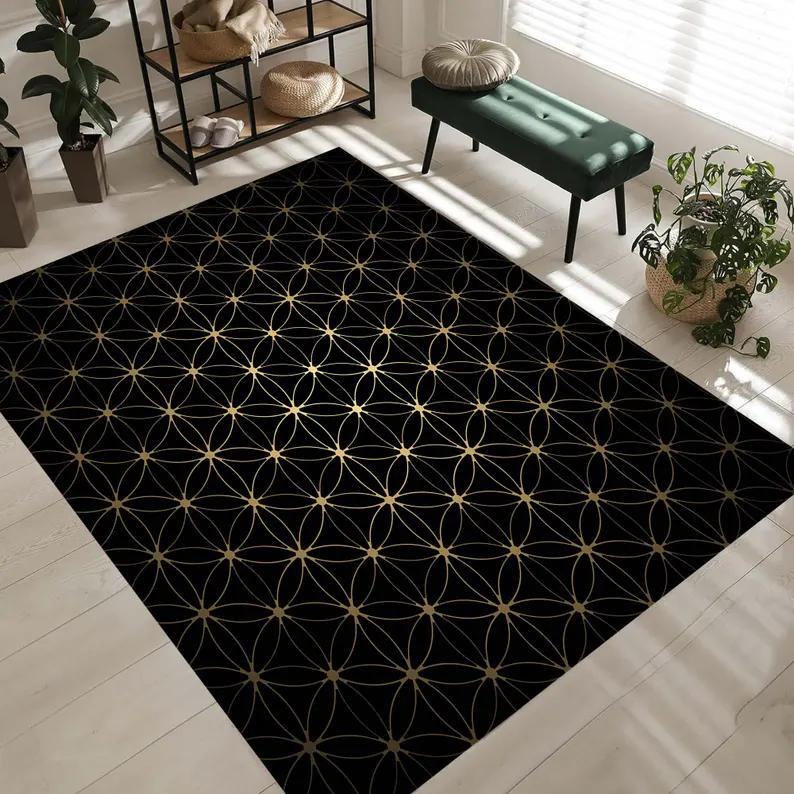 Retro Curve Abstract Area Rug Orange Blue Mid Century Modern Carpet Colorful Geometric Floor Decor Washable Living Room Rugs