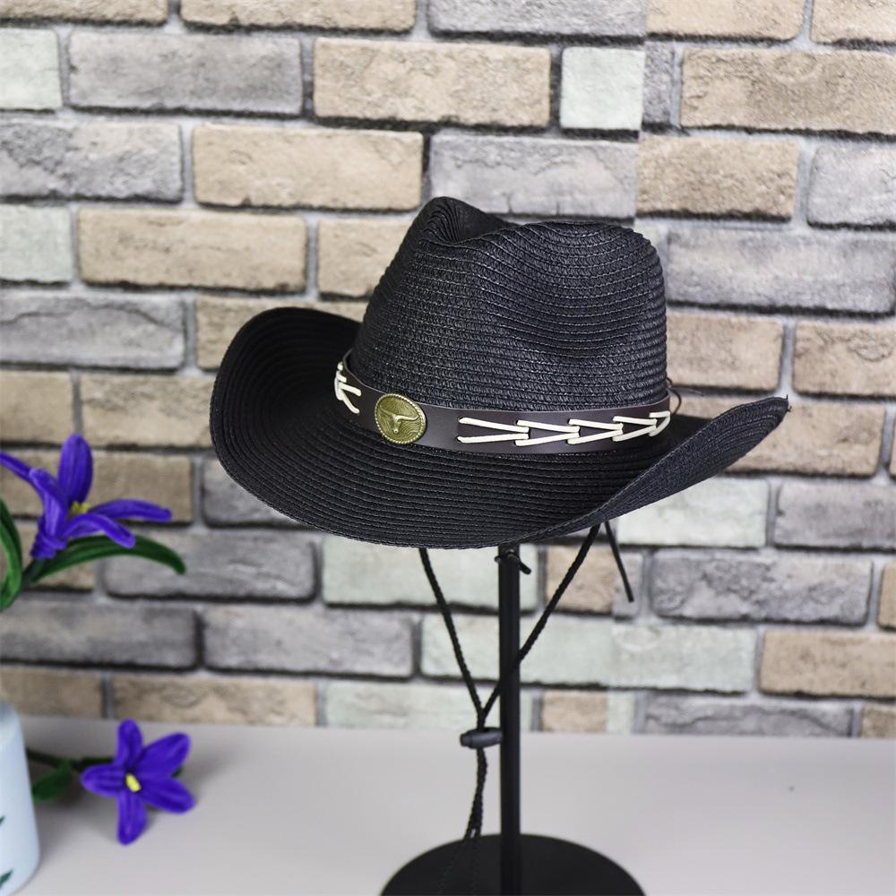 Tibetan retro calf head belt top hat outdoor travel men and women sunshade sunscreen big brim cool hat western cowboy hat