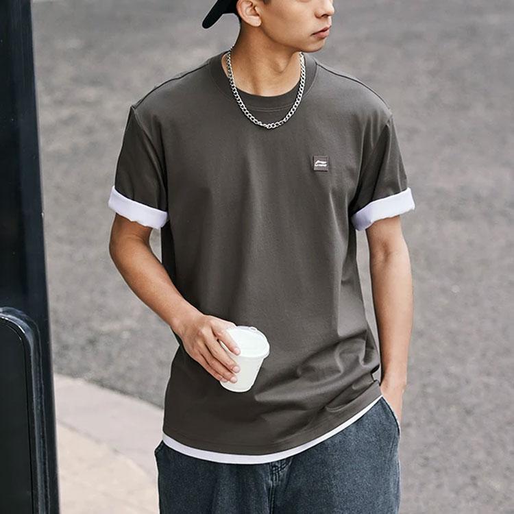 Li-Ning Soft Comfortable Loose Versatile Round Neck Pullover Short Sleeve T-Shirt Unisex Tops Graphite-Grey AHSU743-11