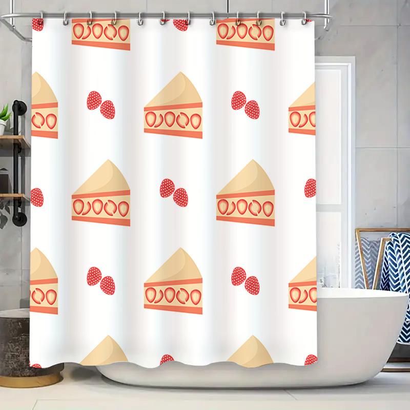 

Strawberry Pie Shower Curtain White With Cute Bakery Design Waterproof Fabric For Bathroom Decorations Size Customizable (Custom W60H190(CM)-1 Pcs