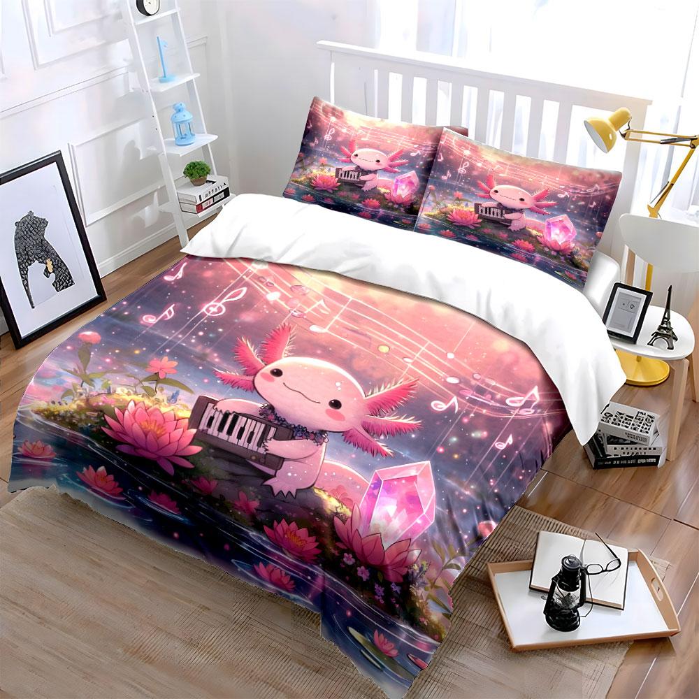 Axolotl Music Trio Decor Set Multiple Sizes Kid'S And Adults' Bedroom Exquisite 3Pc Bedding Set, Gift
