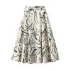 Women's Boho Midi Skirt A-Line Ruffle Elastic High Waist Casual Summer Pleated Flowy Floral Print Skirts Flared Below The Knee Skirts for Women