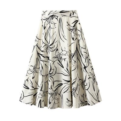 Dámska Boho Midi Sukňa A-línie Volánová Elastický Vysoký Pás Ležérna Letná Skladaná Vzdušná Kvetinová Potlač Sukne Rozšírené Pod Kolená Sukne pre Ženy