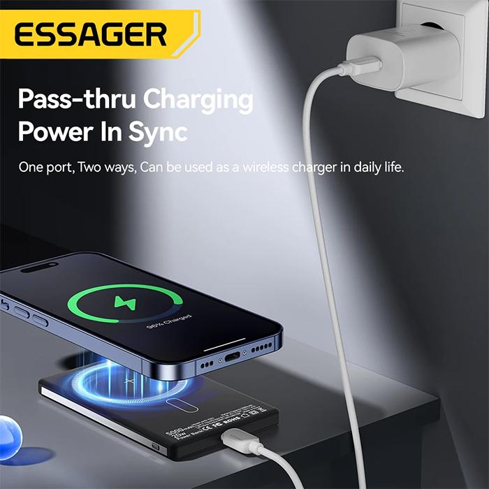 Essager Thin Wireless Power Bank 5000mAh Fast Wireless Charge Powerbank Magnetic External Battery Charger for iPhone 15 14 13 12
