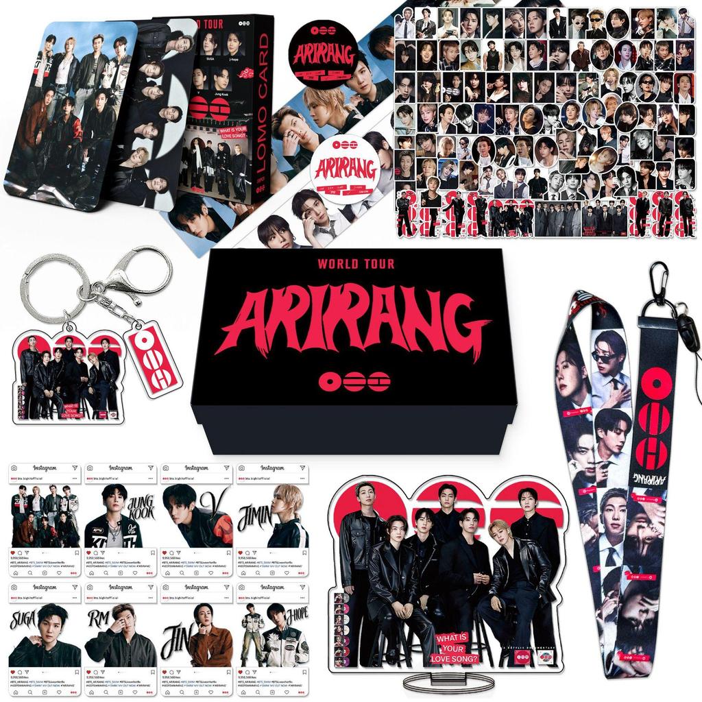 Kpop BTS Group ARIRANG World Tour Gift Box, Fan Merch Set with Photocards, Stickers, Acrylic Standee, Lanyard, Collectible Merchandise
