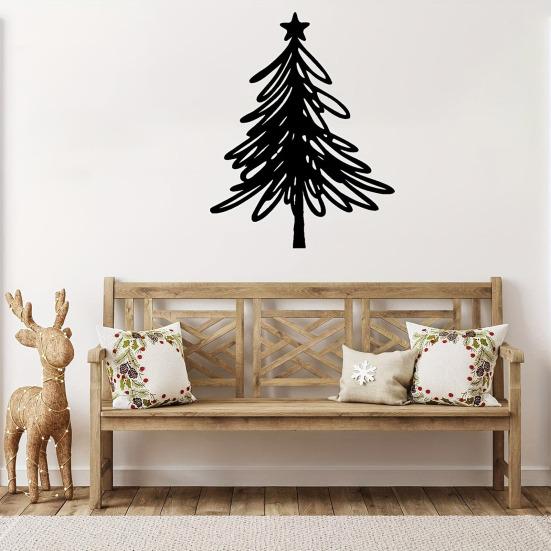 Metal Christmas Tree Wall Decoration Modern Minimalist Black Abstract Tree Wall Art Home Office Living Room Bedroom Wall Hanging Ornament