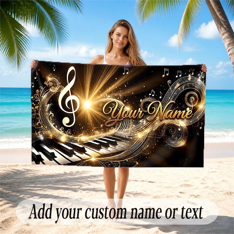 Music General Theme Beach Towel Personalized Custom Name & Text Soft Quick Dry Beach Towel for Swimming Travel