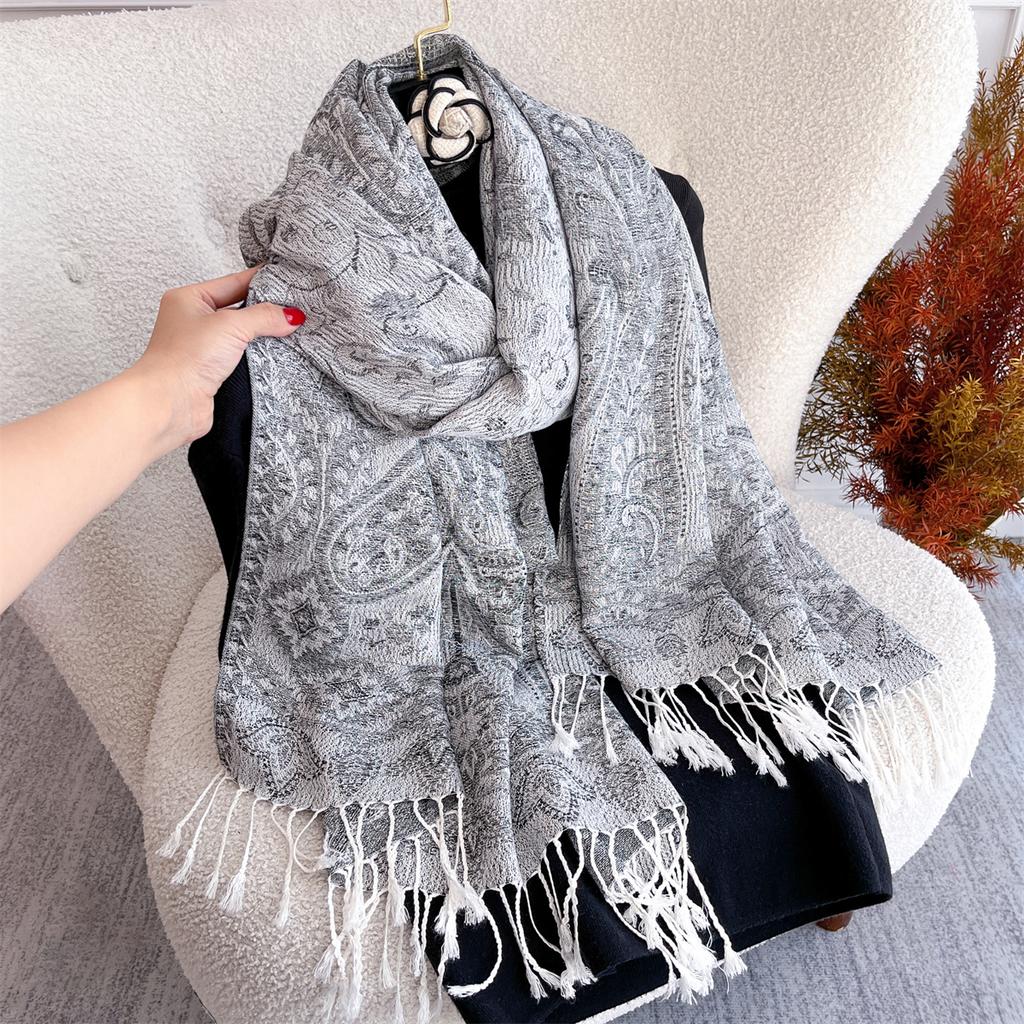 70x180cm Winter Warm Thick Jacquard Scarf Outdoor Women Travel Paisley Cashmere Tassel Shawl Neck Wrap Pashmina