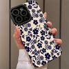 Navy Blue Retro Floral Print Phone Case Suitable for iPhone 17 16 15 14 13 12 11Pro/Max/Plus Anti Drop and Shockproof Back Cover