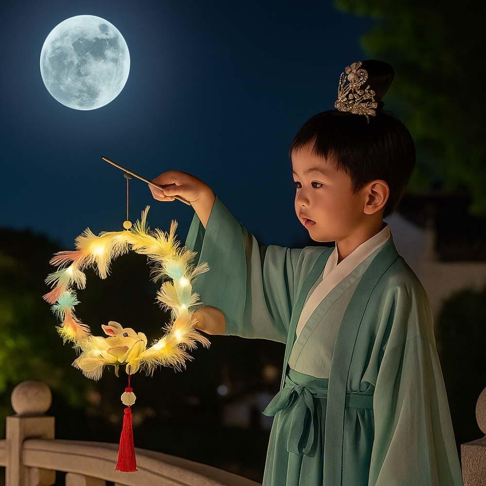 Handheld Children's Rabbit Lantern Handmade Feather Bunny Lamp Kindergarten