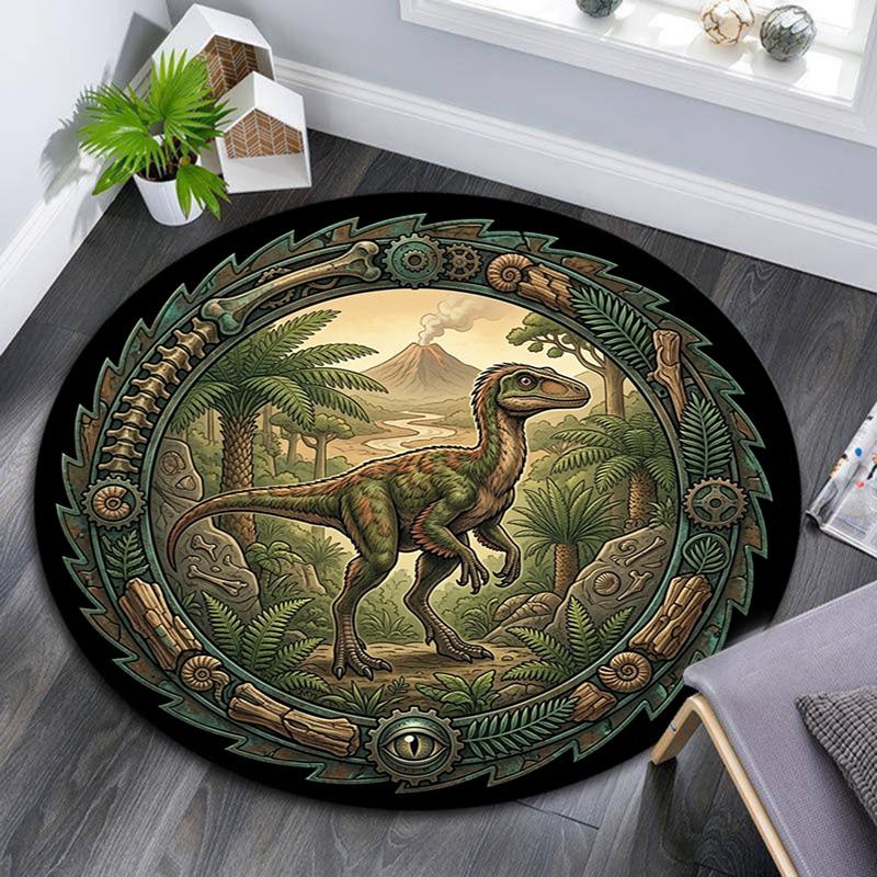 Prehistoric Dinosaur Adventure Round Area Rug Under Office Chairs Bedroom Living Room Home Decor