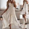Women Dress Lace Large Hem Summer Elegant Spaghetti Strap Midi Dress