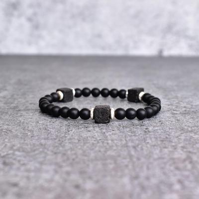 Matte Onyx and Lava Diffusible Beaded Bracelet Handmade Gemstone Bracelet for Men Healing Stone Bracelet Unique Friendship Bracelet Gift