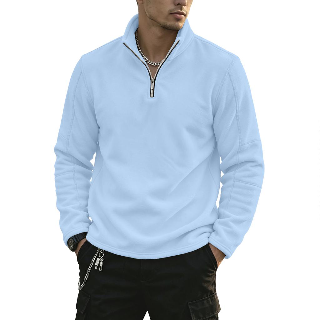 Heavyweight, Warm Men’s Autumn/winter Sports and Casual Loose-fit Versatile Fleece Zip-up Hoodie with Stand-up Collar