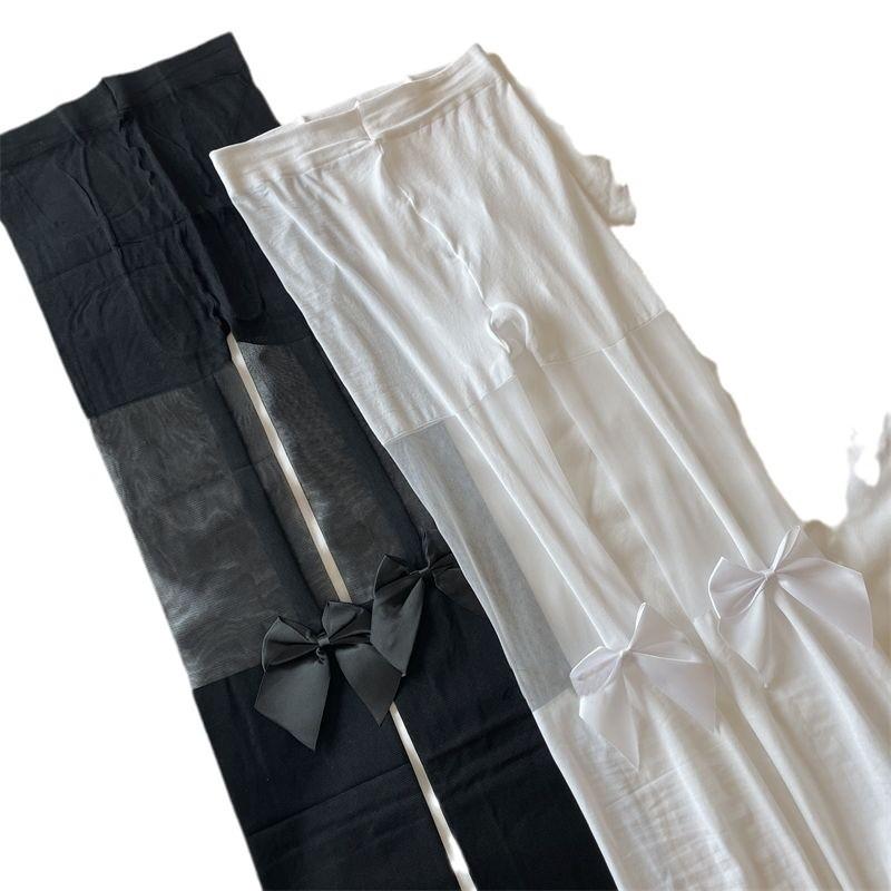 Japanese Cute Bow Black Fake Thigh Socks Knee Socks Women'S Jk Black Stockings Splicing White Suspender Socks