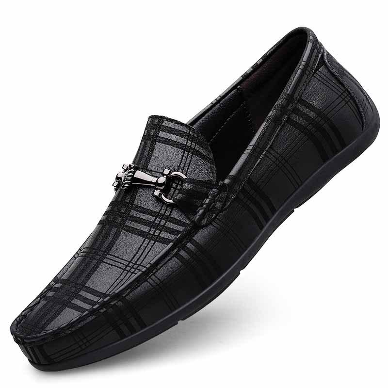 Men s Genuine Leather Loafers: Spring/Summer Plaid Slip-On Driving Shoes Size 42