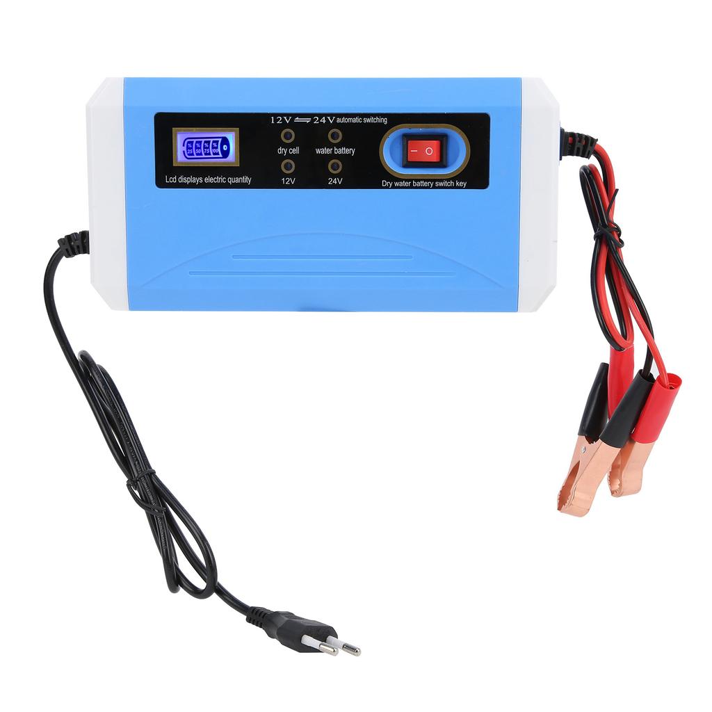 Car Battery Charger 12V 24V Efficient Intelligent LCD Display Automatic Transfer Pulse Repairing for 10Ah‑200Ah 110‑240V