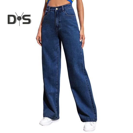 

Женские прямые расклешенные джинсы с высокой талией, застегивающиеся на молнию, однотонные джинсовые брюки с карманами для повседневной носки, школьные поездки на работу XXL